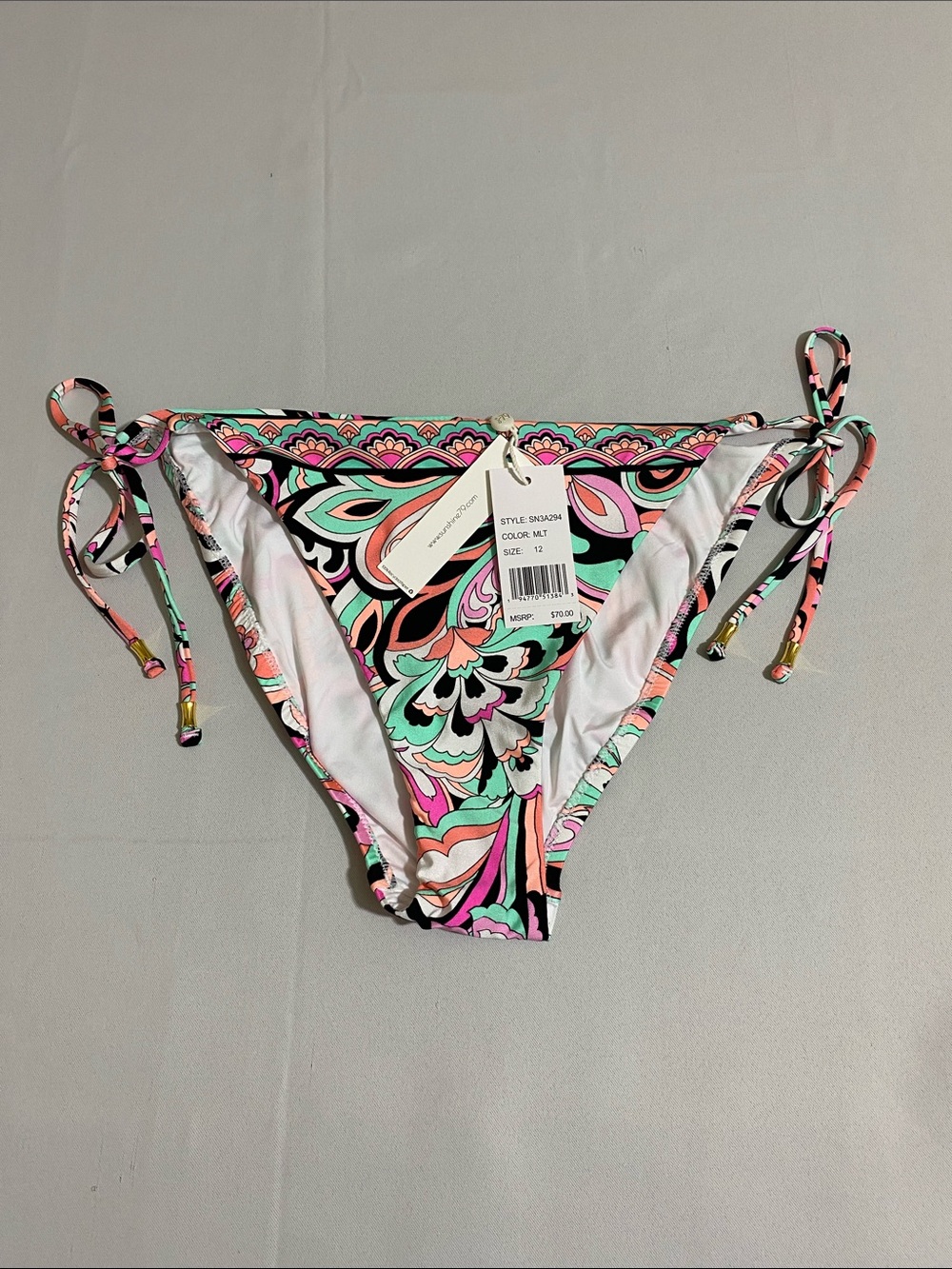 SUNSHINE 79 Paisley-print Side-tie String Bikini Bottom Size 12
